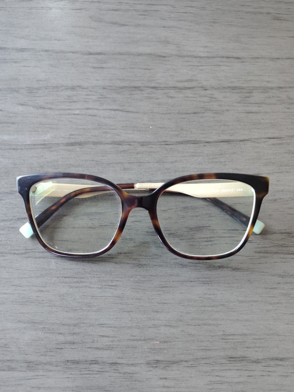Tiffany & Co. Tortoiseshell Cat-Eye Glasses with Mint Temple Tips